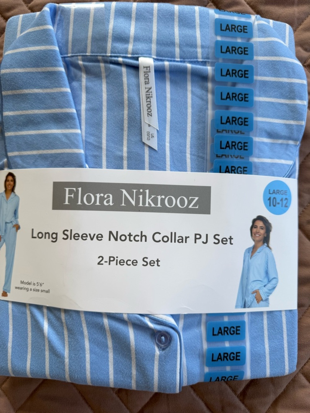 Flora Nikrooz Light Blue and White Striped Long Sleeve PJ Set